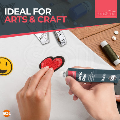 SOL 4pk x 50ml Fabric Glue Strong with Spreader & Tape Measure - Scout Badge Adhesive for Crafts, Upholstery, Material, Textile, Felt or Wool - Waterproof, Flexible, Fast Drying, Durable Bond