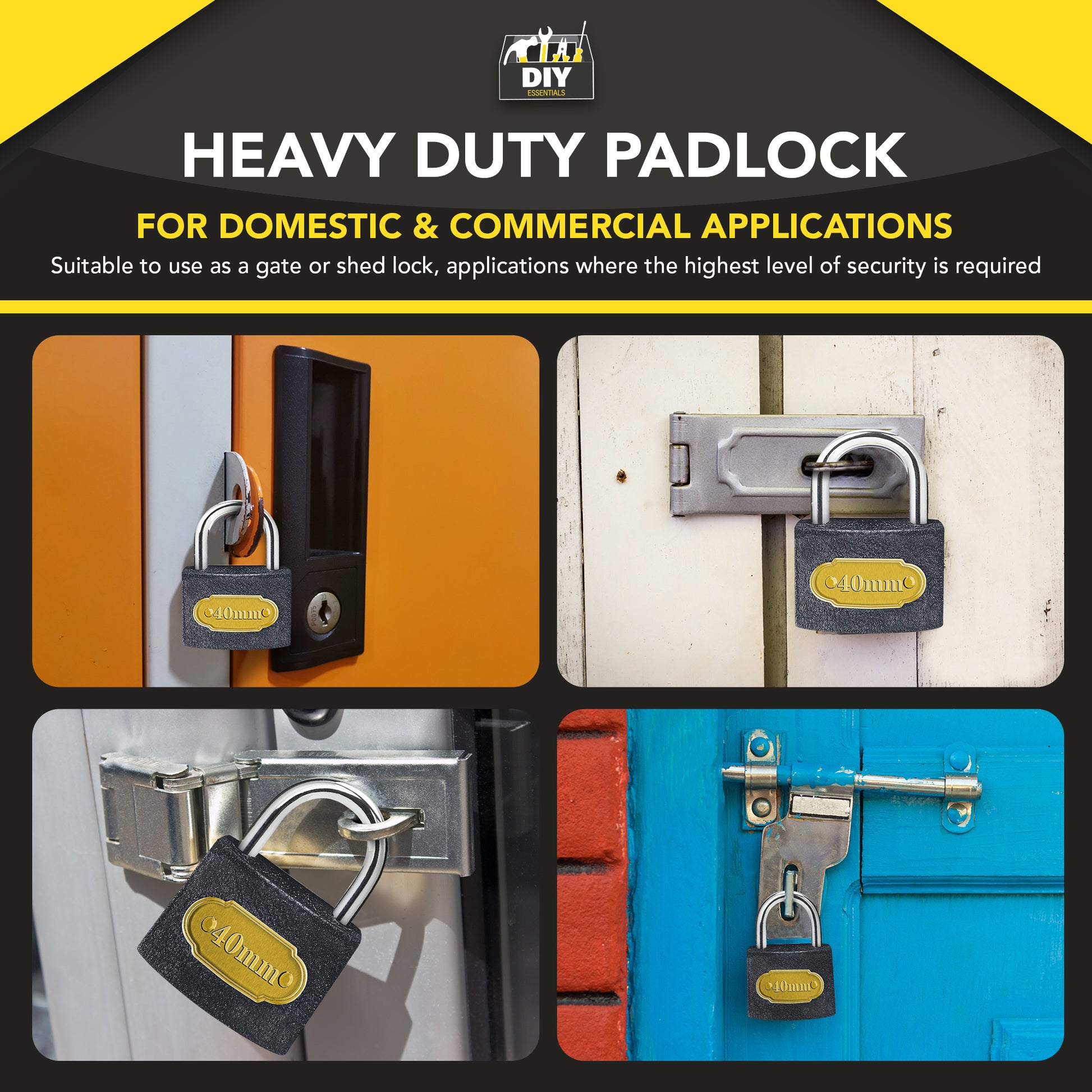 4/6pk Padlock 40mm Heavy Duty Iron Outdoor Shed Safety Security Shackle Lock 4 Key
