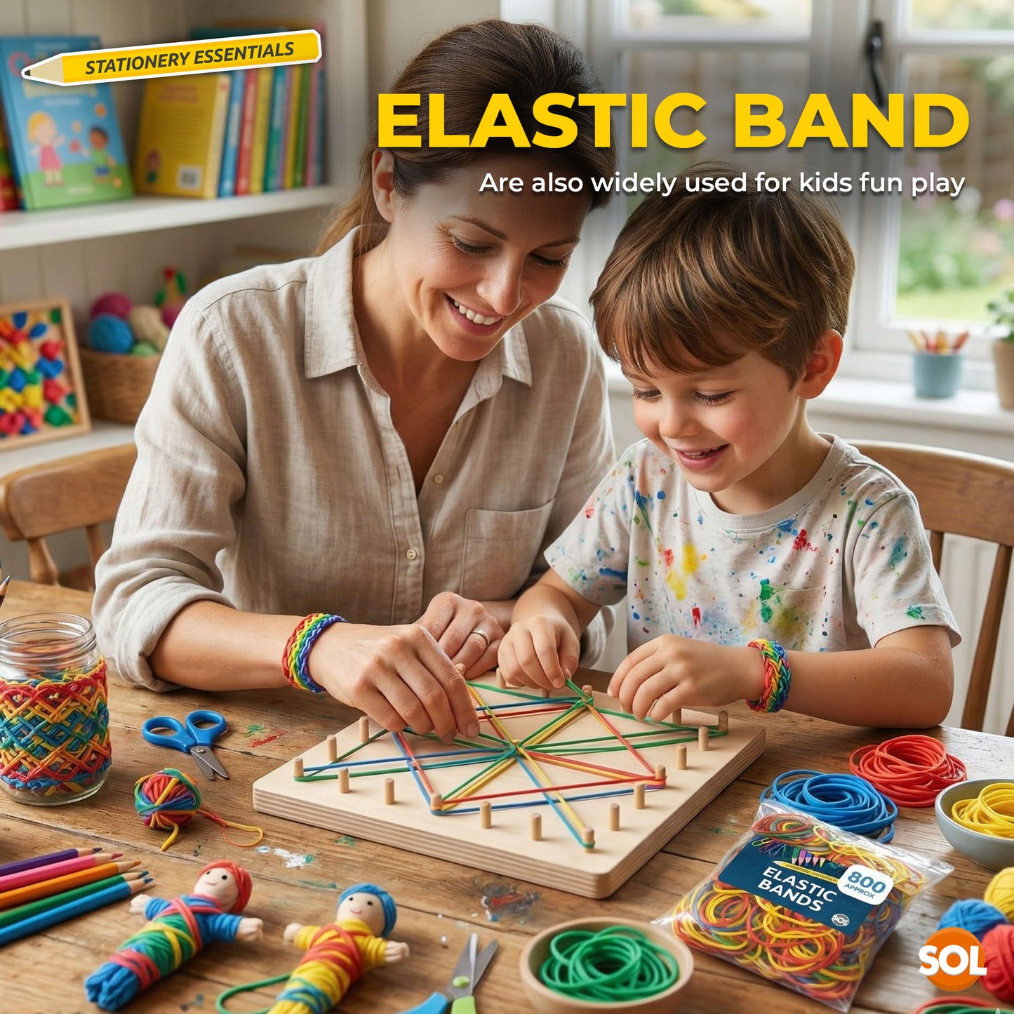 Strong Elastic Rubber Bands | Assorted Colours Home School Office | 800 Pack