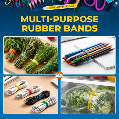 Strong Elastic Rubber Bands | Assorted Colours Home School Office | 800 Pack