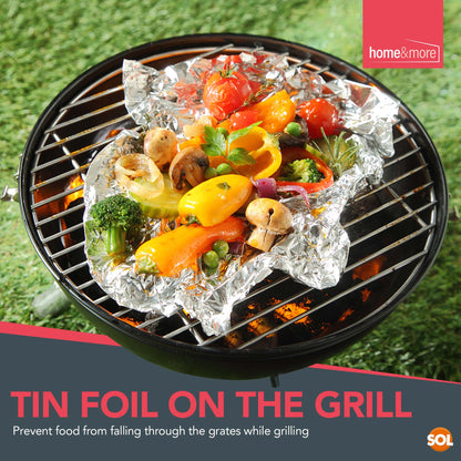 SOL 8pk Tin Foil Roll 64M Aluminium Kitchen Foil Roll 8M x 29cm Non-Stick Aluminium Foil for Wrapping, Grilling & BBQ Tinfoil Roll Dispenser & Cutter Silver Foil Kitchen Cooking Foil