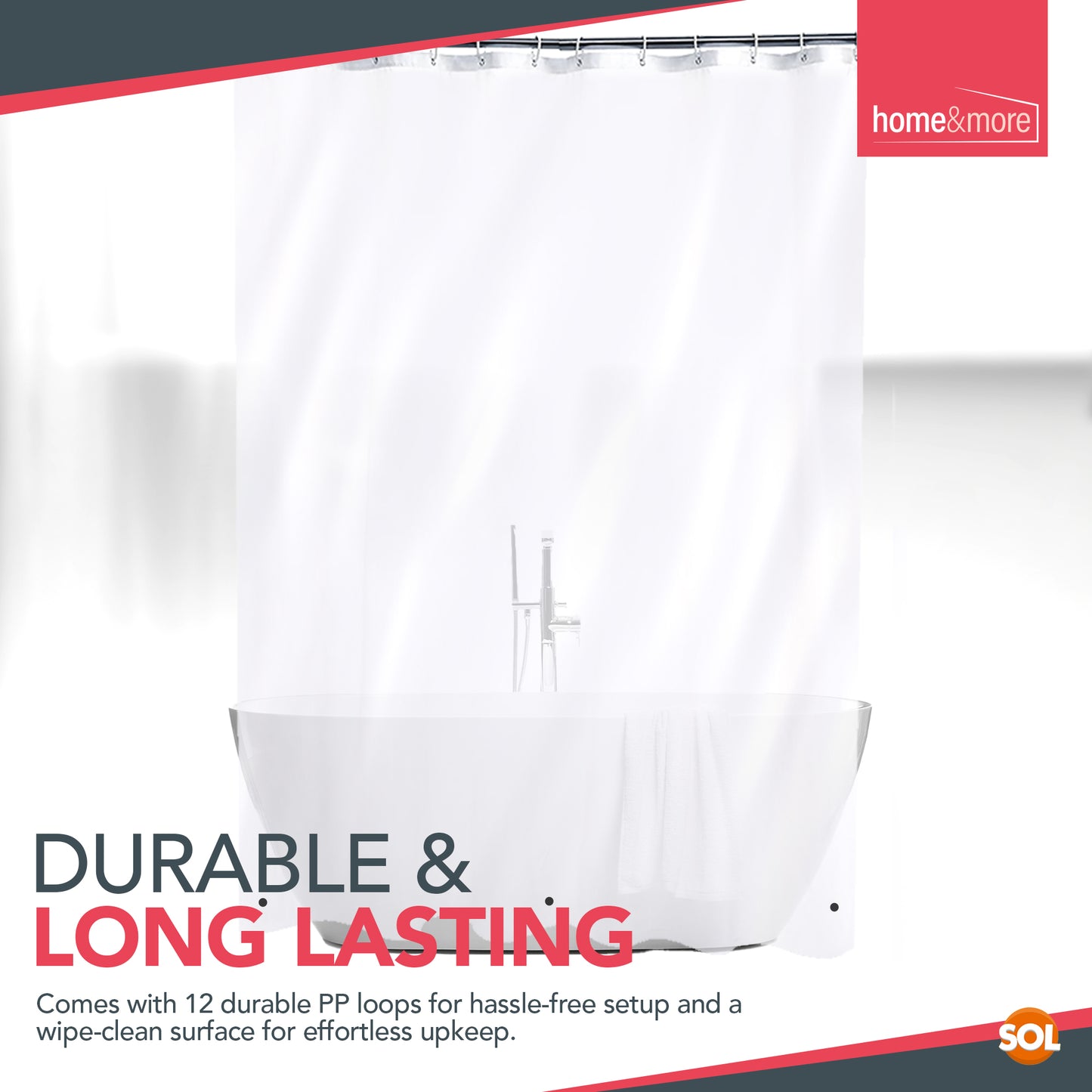 Shower Curtains Clear with Ring Hooks 180 x 180 cm Bathroom Waterproof Polyester