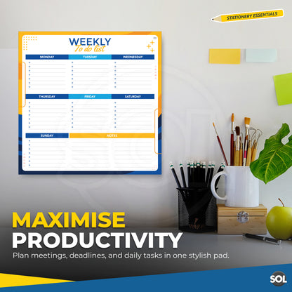 SOL 3-in-1 Weekly Planner, To do List & Shopping List Pad Set, Tear-off 50 Sheets Each, Minimalist Desk Organiser for Productivity, Tasks, Planning Schedule for Home & Office Use