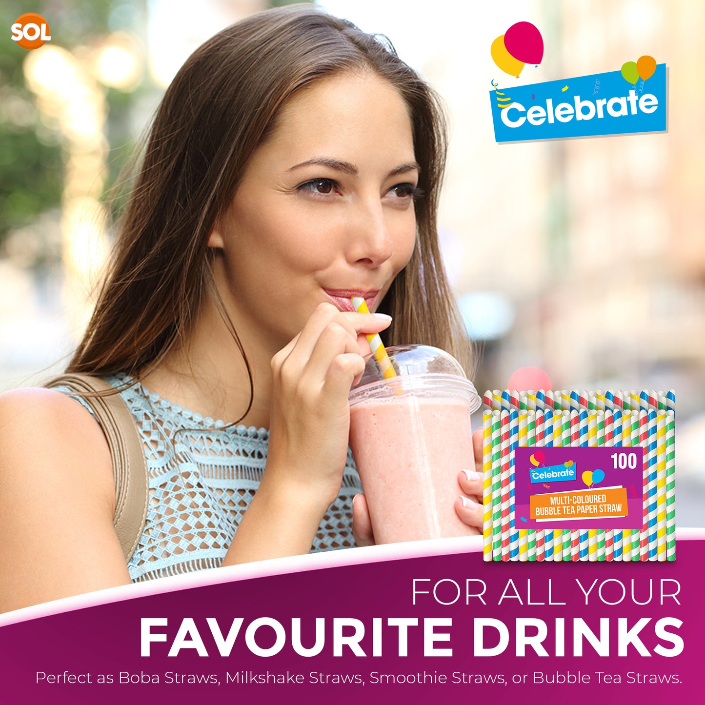 Paper Bubble Tea Straws Extra Wide | Party & Drinks | 50 Pack
