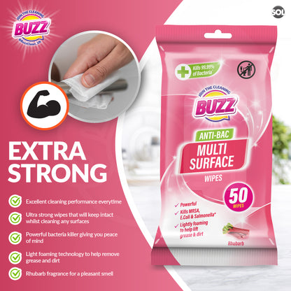 100-500 Antibac Surface Wipes Large | Rhubarb Anti Bac Household Cleaning