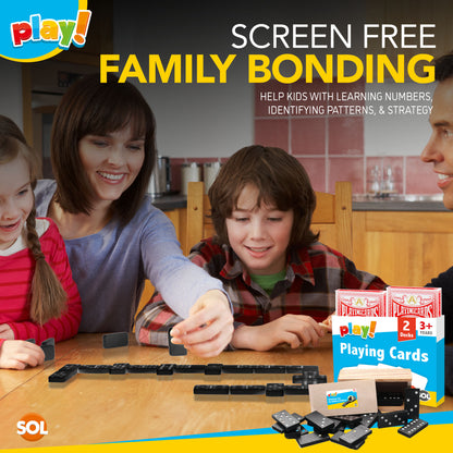 Playing Cards & Dominoes Game Set | 2 Pack Plastic Coated Cards + 28 Dominoes