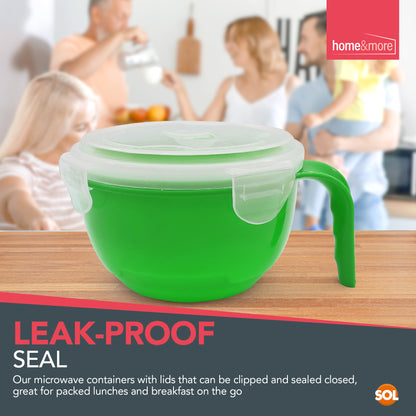 SOL 4pk Microwavable Containers with Vented Lids - 900ml Soup Mugs with Handles for Home & Office - Dishwasher-Safe Microwave Bowls with Leak-Proof Lids