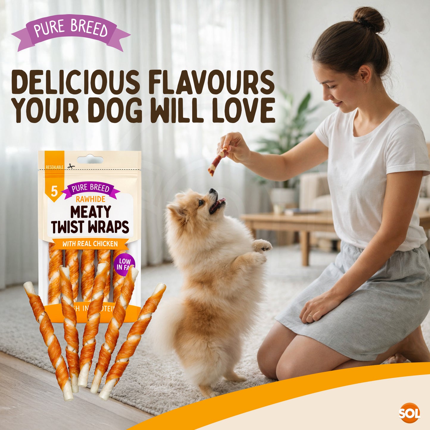 Dog Chews Rawhide Twists Wrapped in Chicken Healthy Treats | 50 Pack