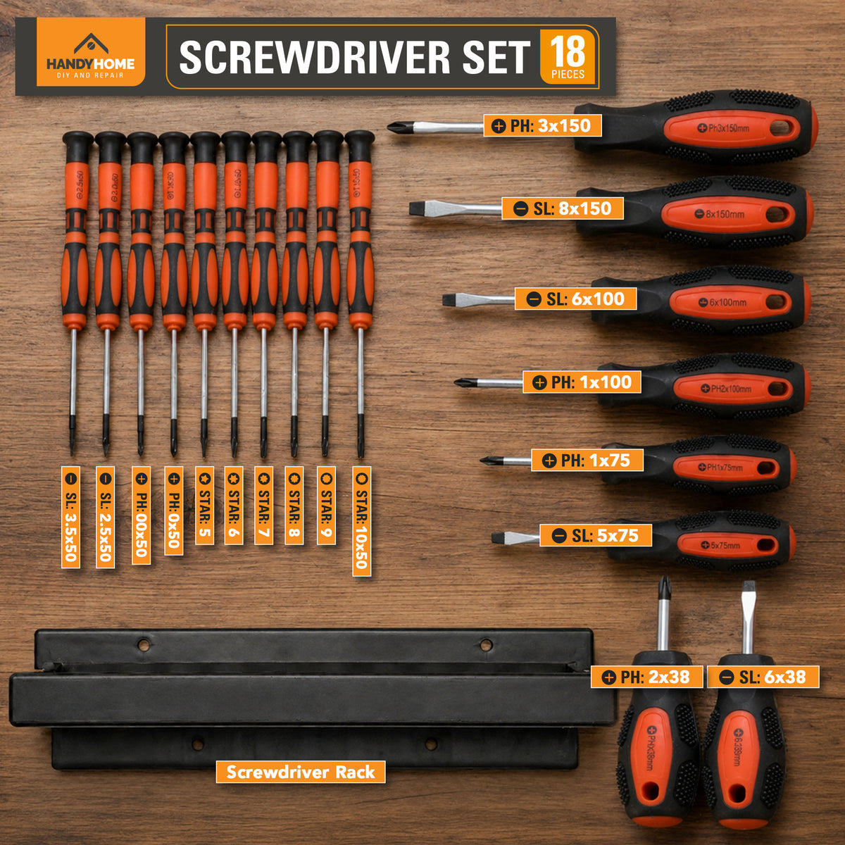 SOL 18pcs Screwdriver Set Includes Flathead and Phillips Screwdrivers for DIY Electronics Home Repairs Mobile Phone Laptop Glasses Repair Compact Hand Tool Kit