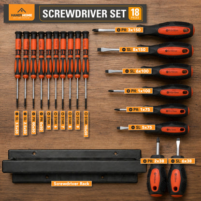 SOL 18pcs Screwdriver Set Includes Flathead and Phillips Screwdrivers for DIY Electronics Home Repairs Mobile Phone Laptop Glasses Repair Compact Hand Tool Kit