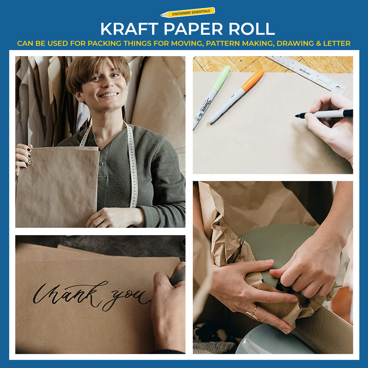 SOL 30m Brown Kraft Paper Roll 40cm Wide - 80gsm Strong Wrapping Paper