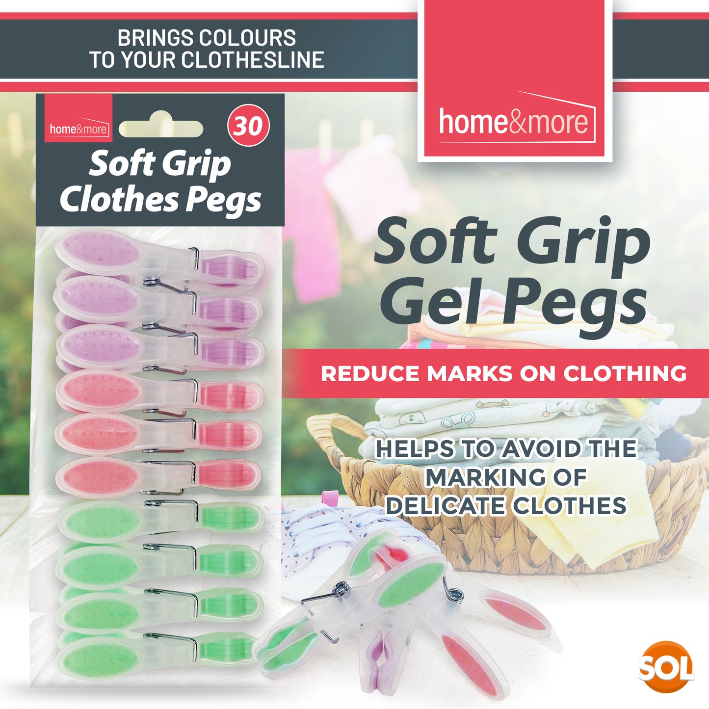 360 Pack Soft Grip Clothes Pegs | 12 x 30pk Plastic Washing Line Pegs | Strong Laundry Pegs with Non-Marking Grip | Heavy Duty Clothes Line Pegs in Red, Lavender & Green | Durable Rust-Resistant Outdoor Pegs