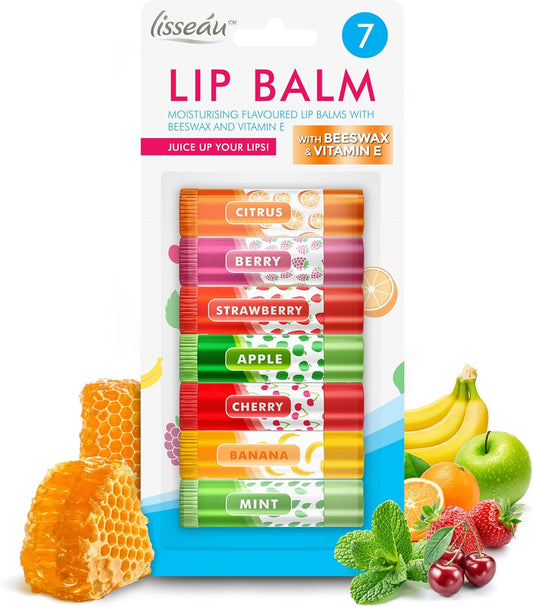 7pk Lip Balm Set Multi Pack Stick Fruit Flavoured Moisturising Beeswax Vitamin E