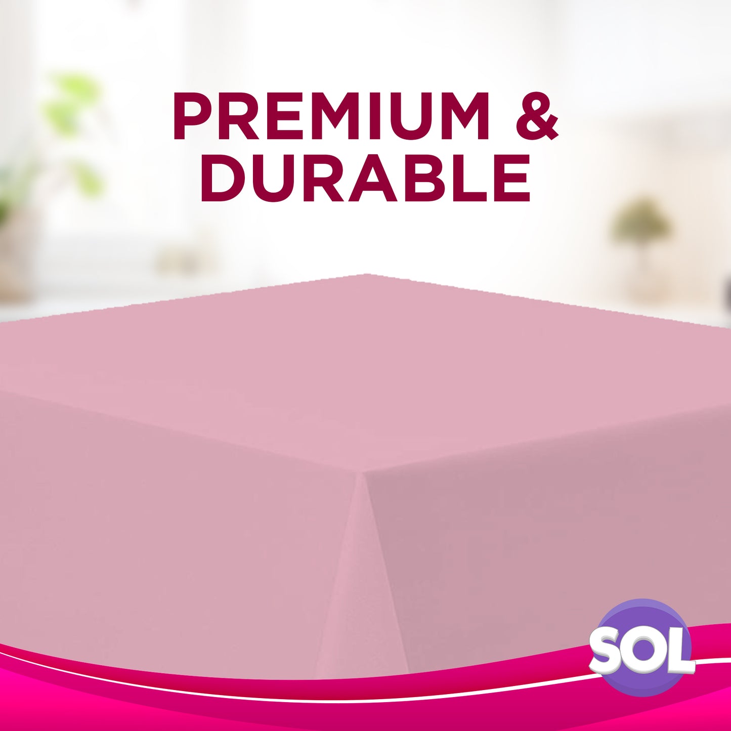 SOL 12pk Pink Table Cloths Party 121x121cm Plastic Cover Disposable for Parties - Heavy Duty Spill Protection - Opaque Design for Weddings, Buffets, Catering, Outdoor Events, Gender Reveals & More