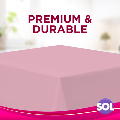 SOL 12pk Pink Table Cloths Party 121x121cm Plastic Cover Disposable for Parties - Heavy Duty Spill Protection - Opaque Design for Weddings, Buffets, Catering, Outdoor Events, Gender Reveals & More