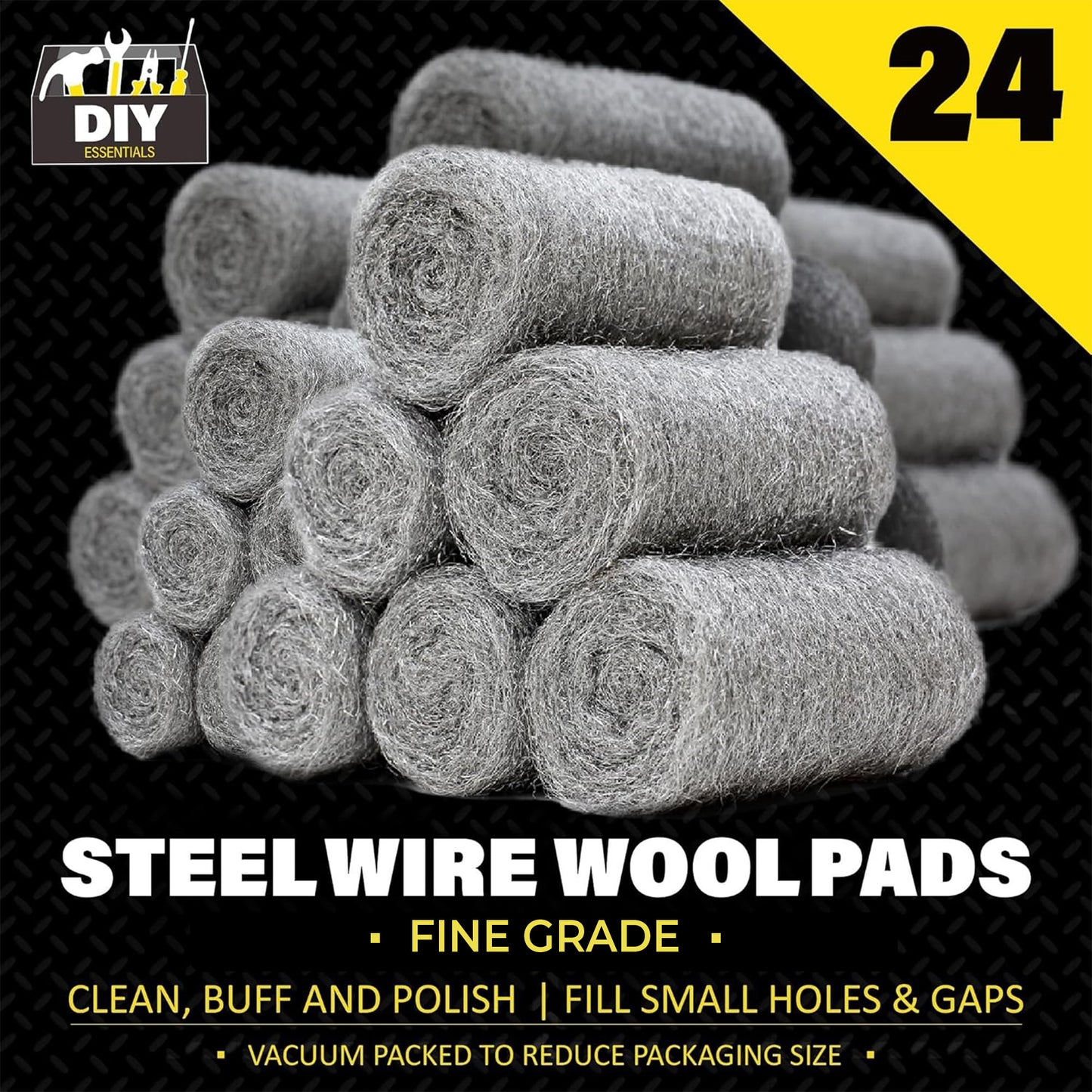 Steel Wool Pads Fine Grade | Versatile Metal Scourers | 24 Pack