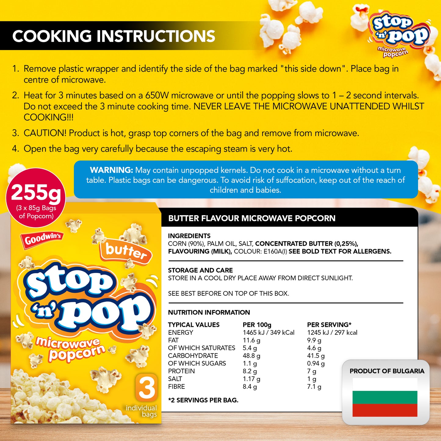 Microwave Popcorn 85g | Sweet Salted Butter Flavour | 48 Pack