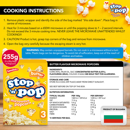 Microwave Popcorn 85g | Sweet Salted Butter Flavour | 48 Pack