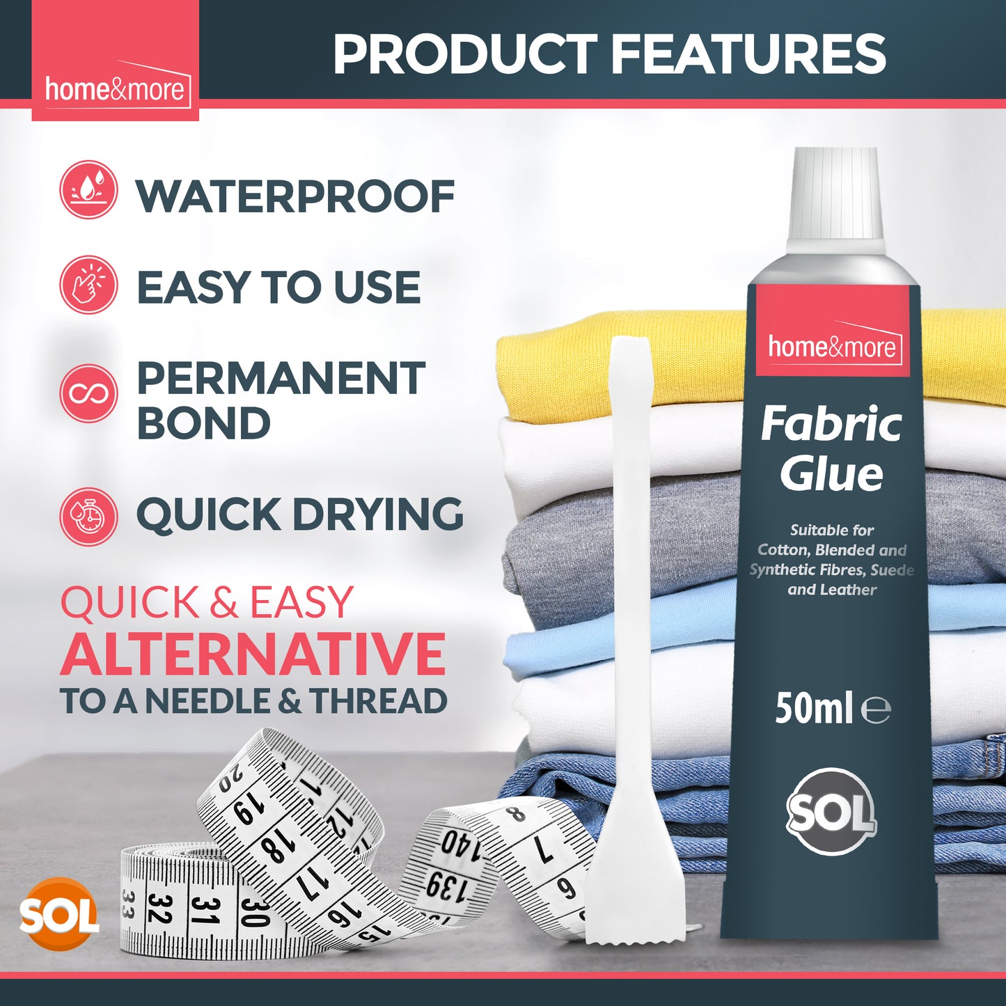 Extra Strong Fabric Glue 50ml | Washable Adhesive Repair Hemming Sewing Textile