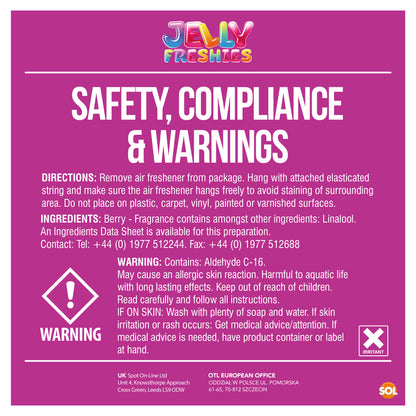 Jelly Baby Car Air Freshener | Hanging Auto Freshner Blueberry Juicy Berry Scent