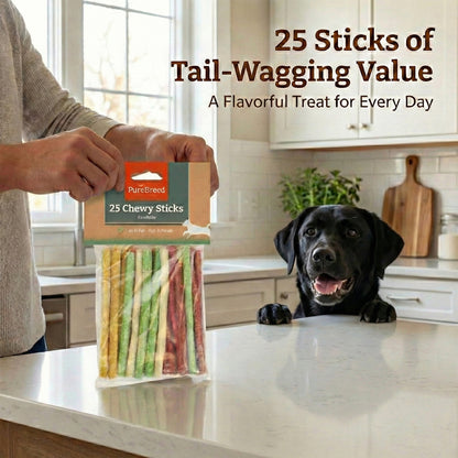 25-75pk Dog Chewy Sticks Rawhide Chew Treats Low Fat High Protein Reward Sticks