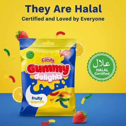 1-6pk Gummy Worms Sweets Fruity Soft Chewy Halal Assorted Party Candy Treats