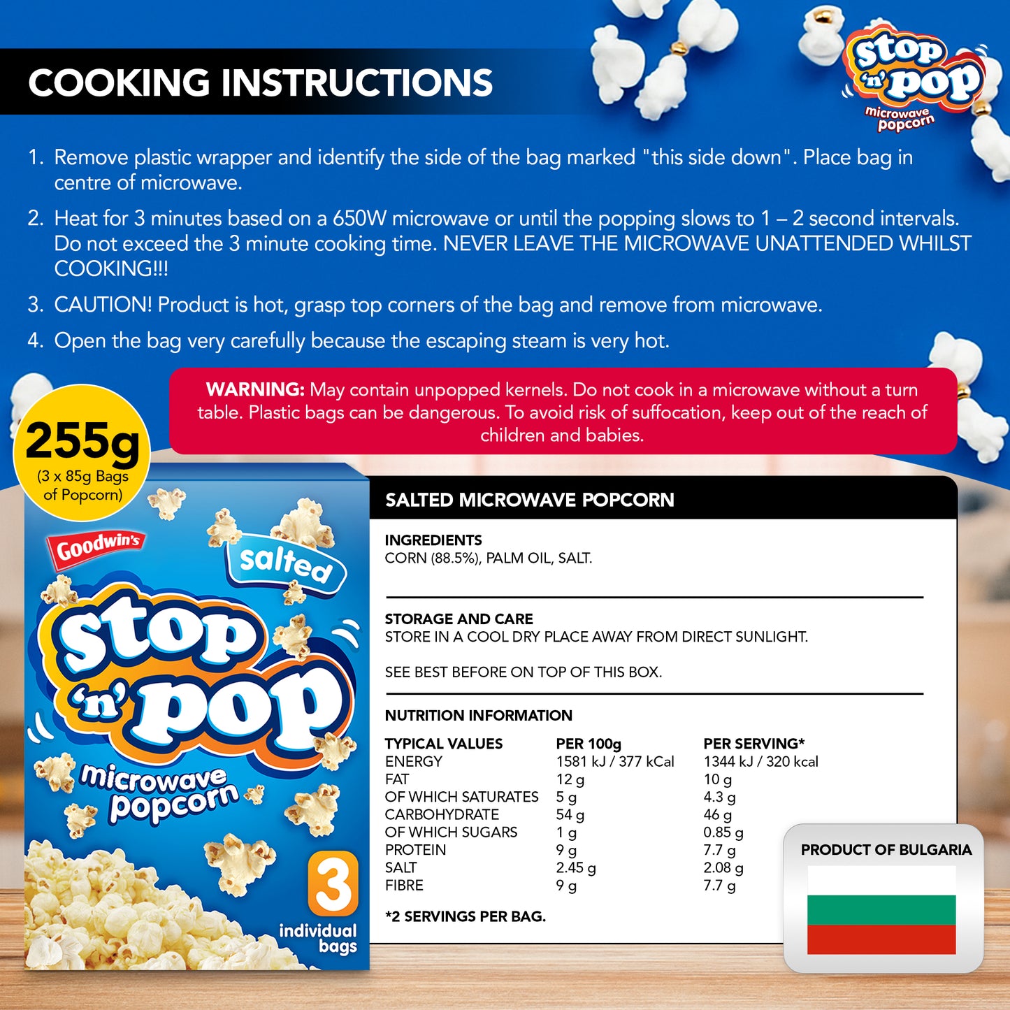 Microwave Popcorn 85g | Sweet Salted Butter Flavour | 48 Pack