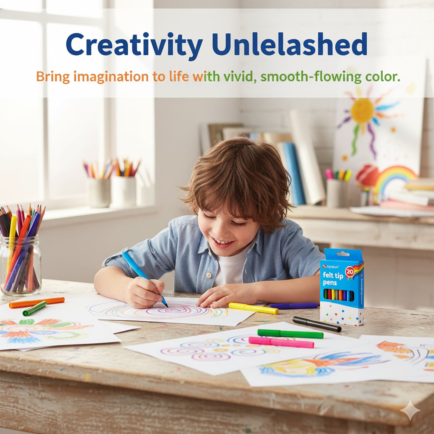 Felt Tip Pens Set | Fine Fibre Drawing Markers | 20 Pack