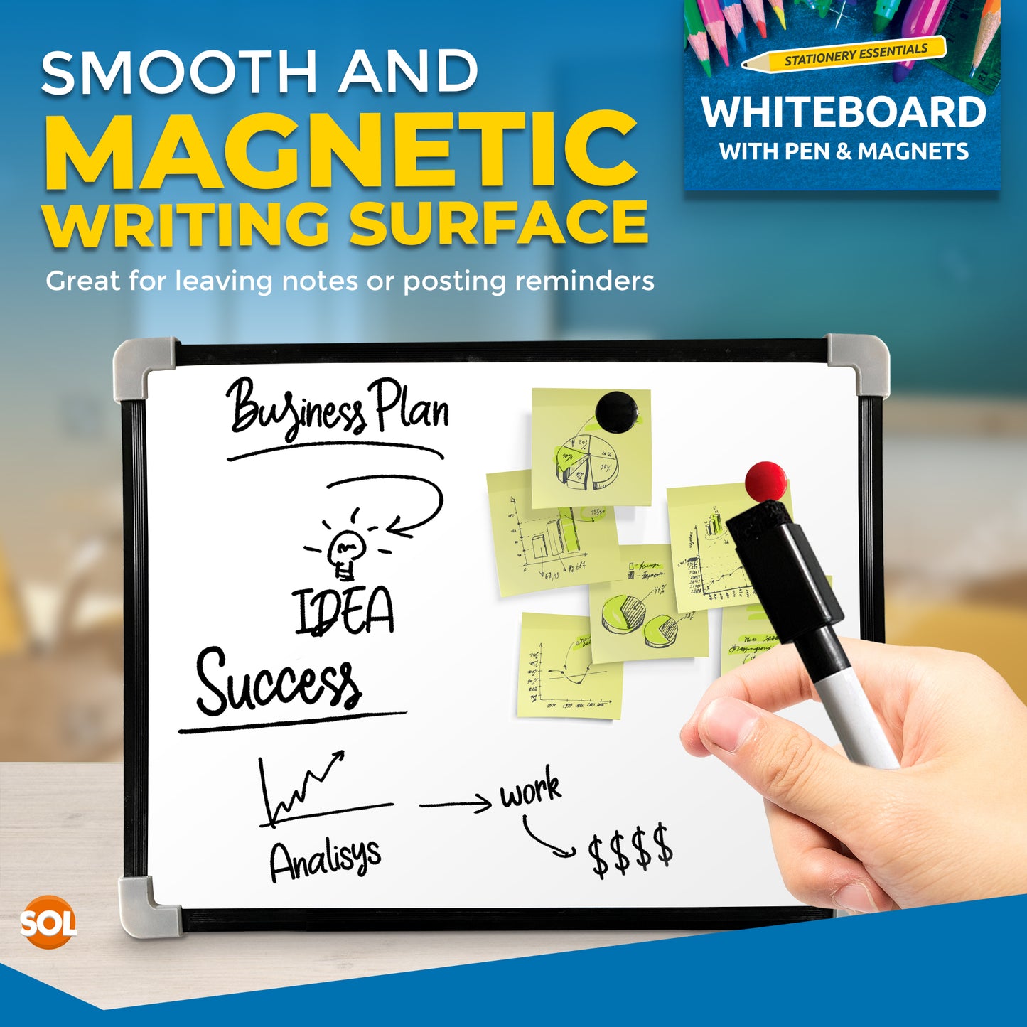 A4 Magnetic Whiteboard Dry Wipe White Board Office Home Memo Notice Small Eraser