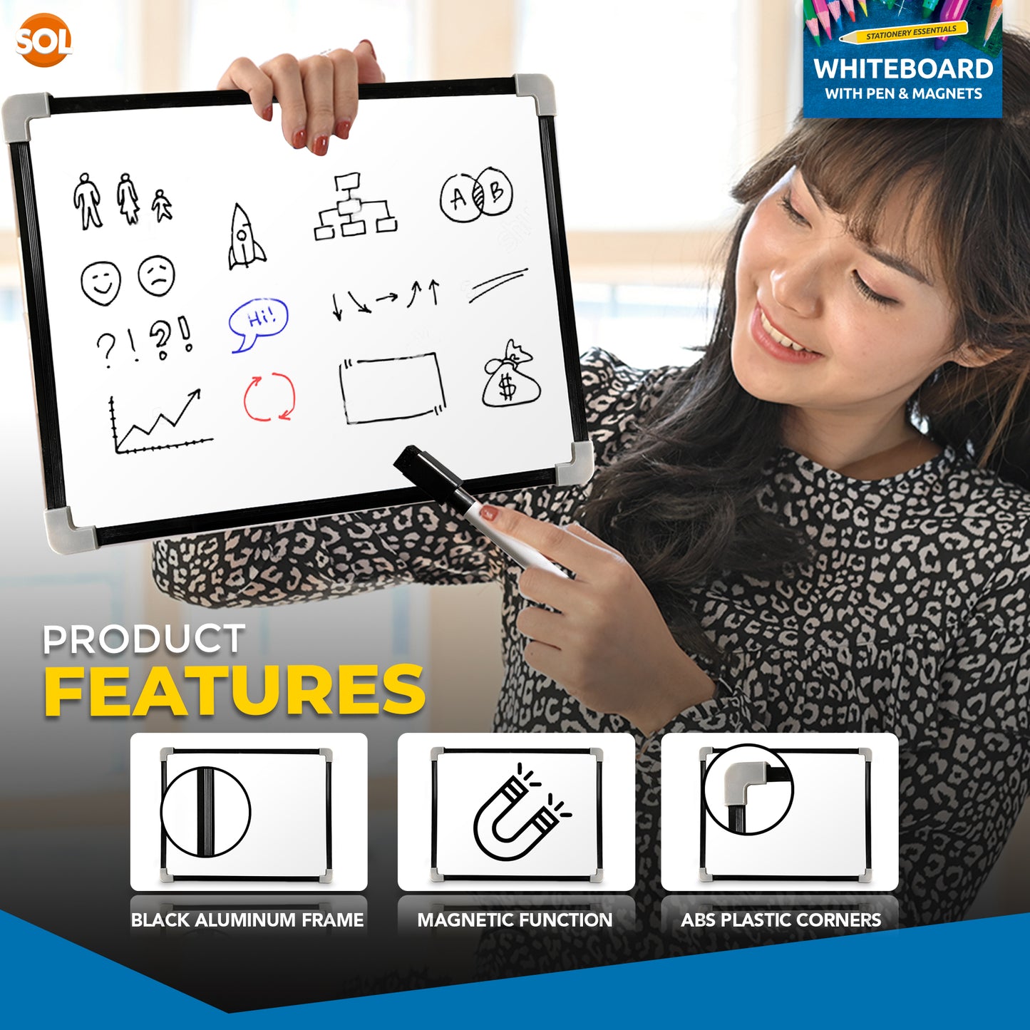 A4 Magnetic Whiteboard Dry Wipe White Board Office Home Memo Notice Small Eraser