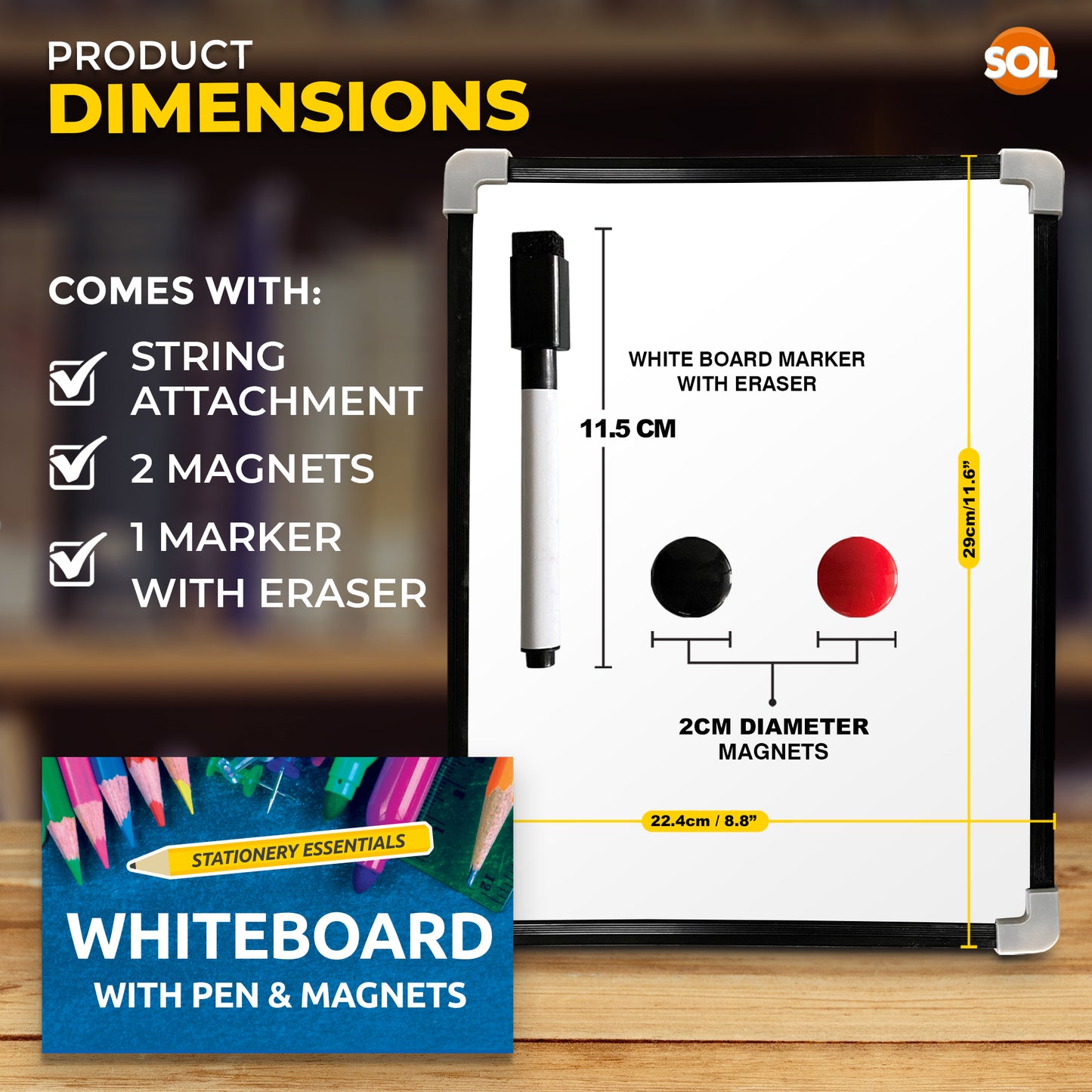 A4 Magnetic Whiteboard Dry Wipe White Board Office Home Memo Notice Small Eraser