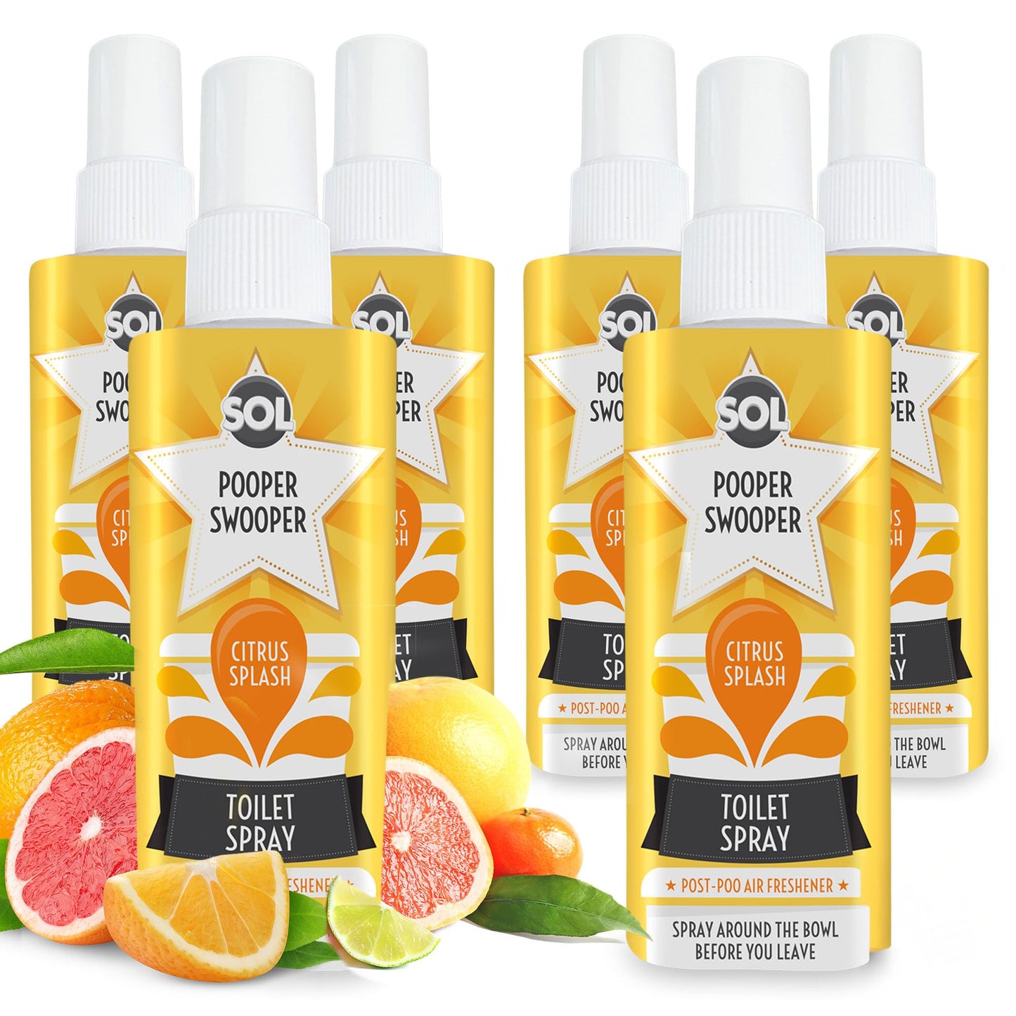 6 x 60ml Pooper Star Toilet Spray Air Freshener Bowl | Citrus Fragrance Perfume