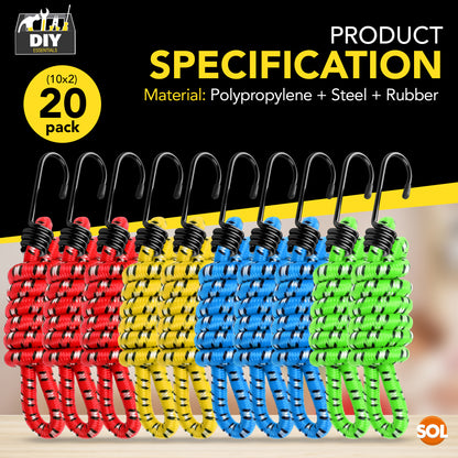 10-40 Heavy Duty Long Bungee Cords 40cm-1M Elastic Luggage Straps with Hooks Car