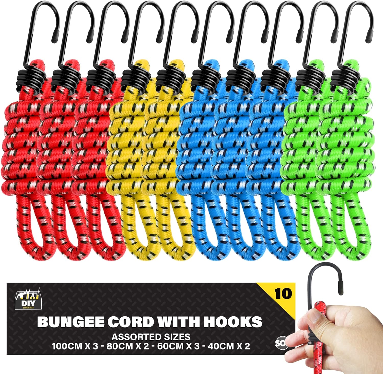 10-40 Heavy Duty Long Bungee Cords 40cm-1M Elastic Luggage Straps with Hooks Car
