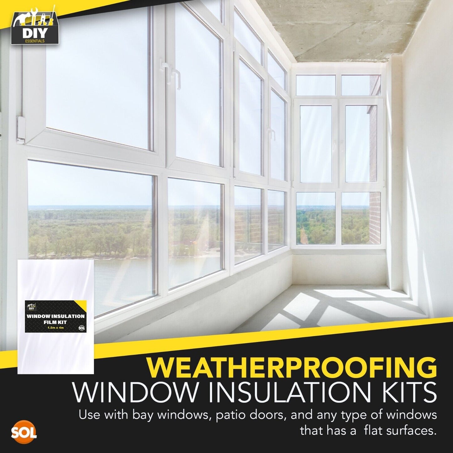 Window Insulation Film Kit 1.5Mx4M | Shrink Fit Double Glazing Draught Excluder
