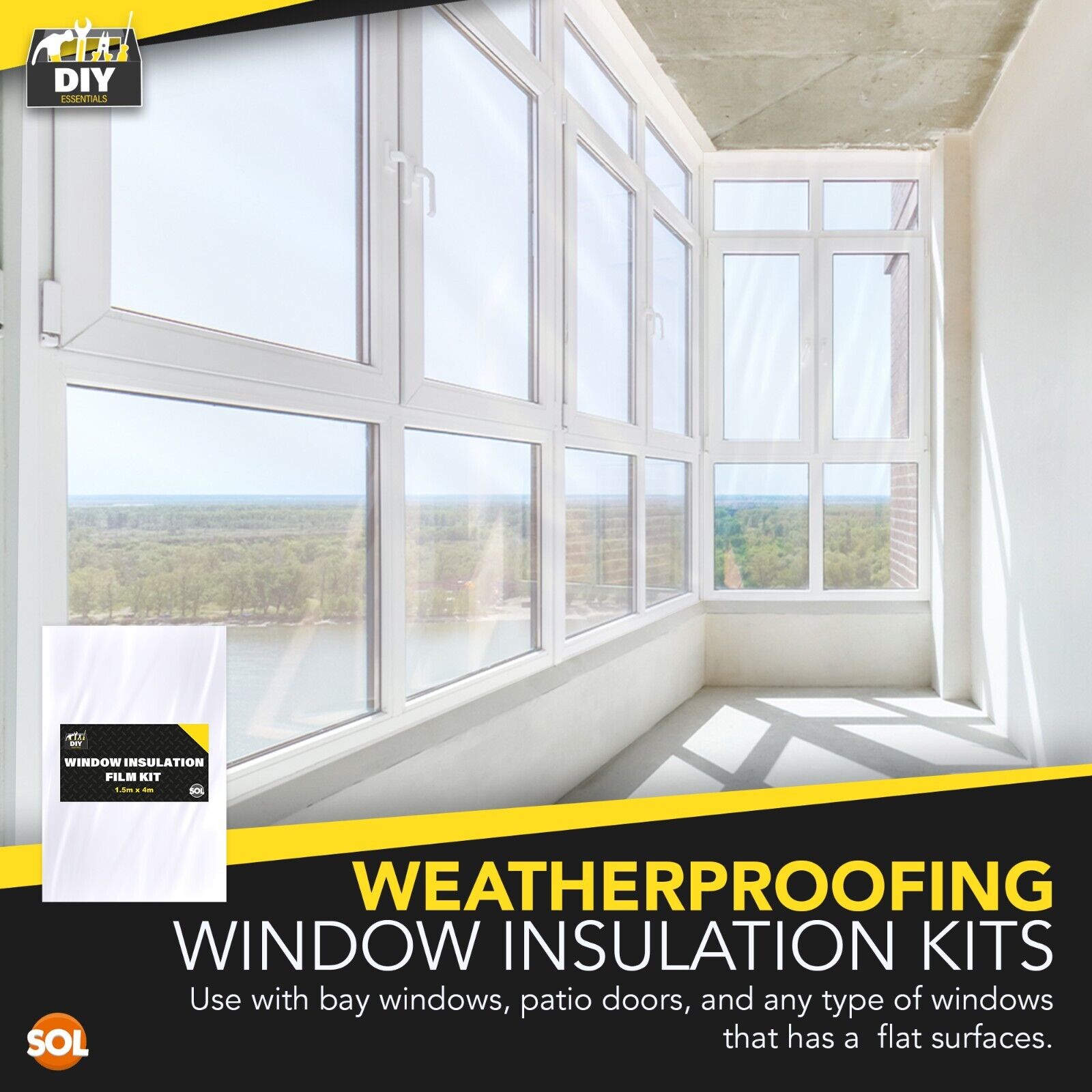 Window Insulation Film Kit 1.5Mx4M | Shrink Fit Double Glazing Draught Excluder