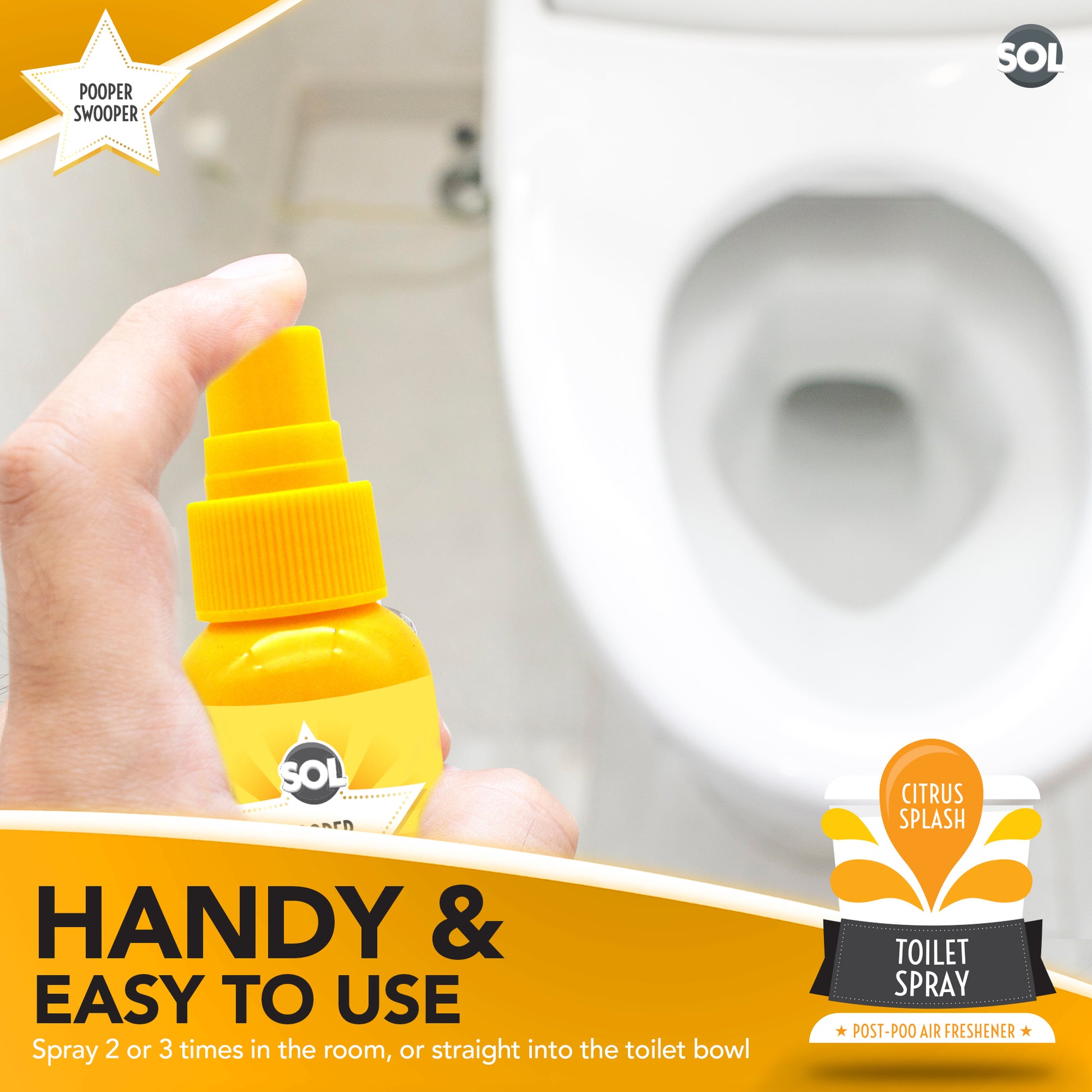3 x 60ml Pooper Star Toilet Spray Air Freshener Bowl | Citrus Fragrance Perfume