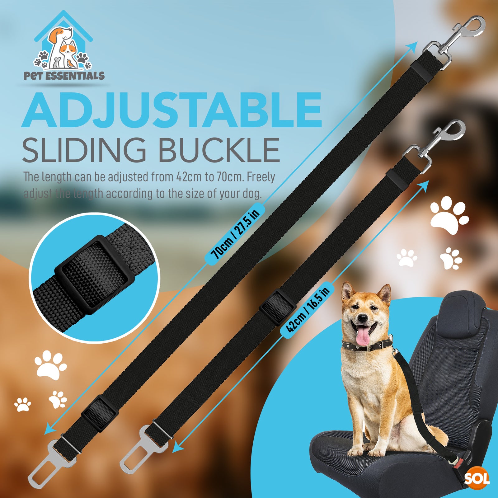 2pk Pet Dog Seat Belt | Adjustable Travel Car Safety Harnesses Lead Restraint