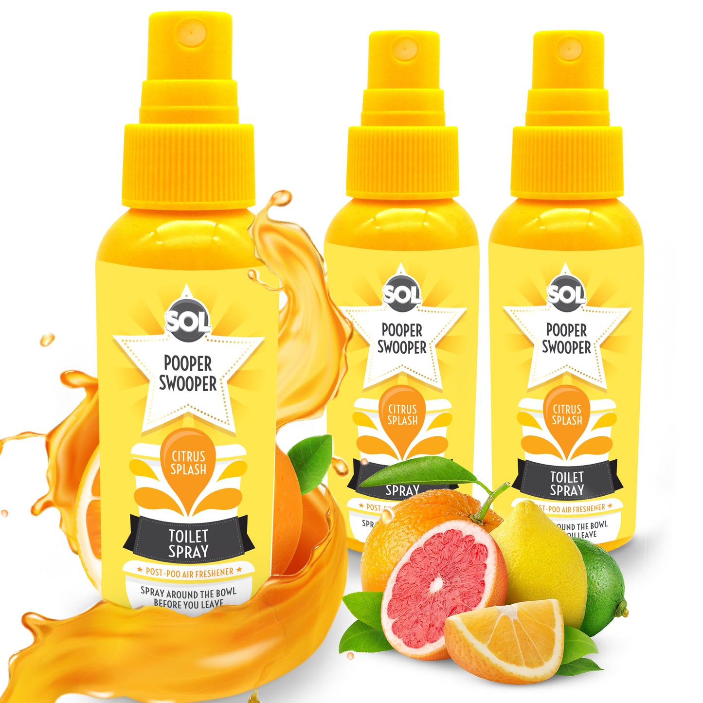 3 x 60ml Pooper Star Toilet Spray Air Freshener Bowl | Citrus Fragrance Perfume