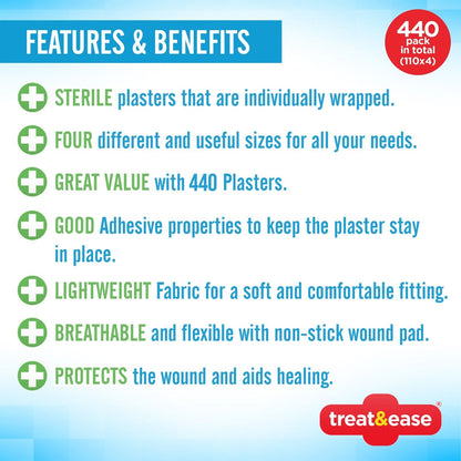 440 Assorted Fabric Plasters Breathable Flexible Adhesive FirstAid Wound Healing