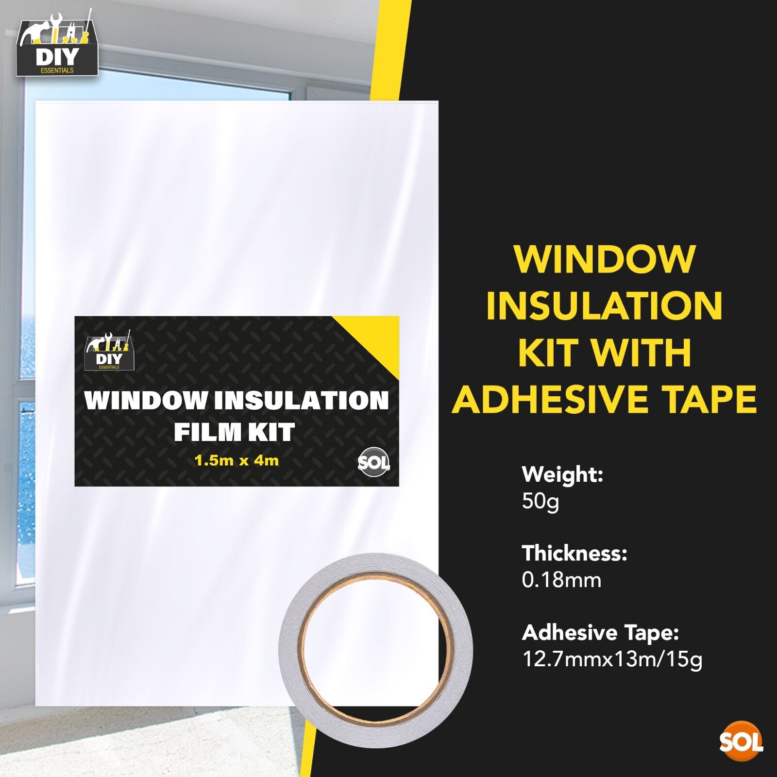 Window Insulation Film Kit 1.5Mx4M | Shrink Fit Double Glazing Draught Excluder