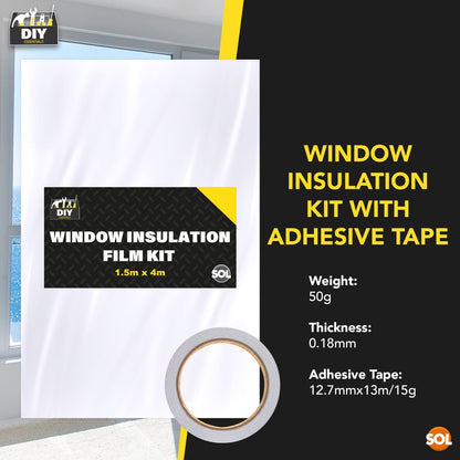 Window Insulation Film Kit 1.5Mx4M | Shrink Fit Double Glazing Draught Excluder