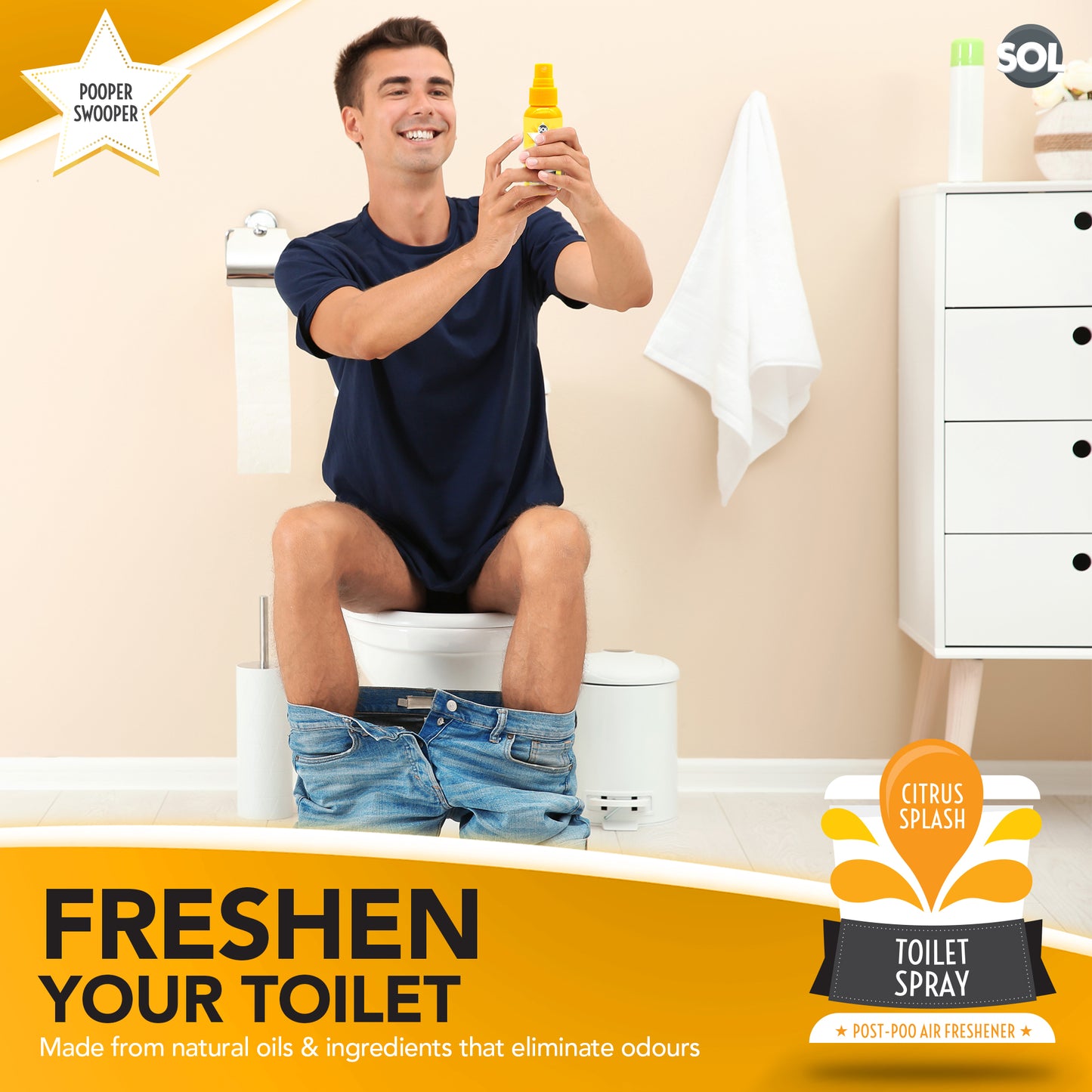 3 x 60ml Pooper Star Toilet Spray Air Freshener Bowl | Citrus Fragrance Perfume
