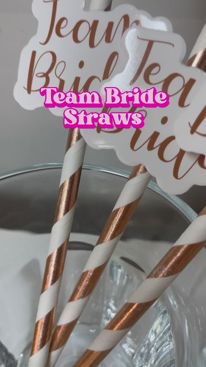 24pk Team Bride Hen Party Straws | Rose Gold Paper Drinking Night Do Accessories