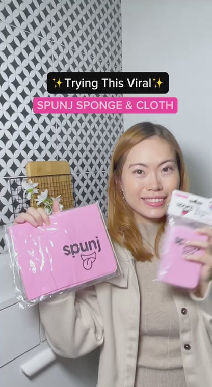 Spunj Cleaning Bundle | Pink Sponge and Cloth | Super Absorbent