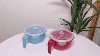 2-8pk Microwave Soup Bowl With Lid & Handle 900ml | Food Porridge Noodle Mug Cup