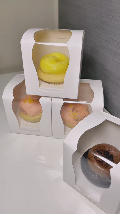 Cupcake Boxes Single White | Window & Inner Tray | 24 Pack