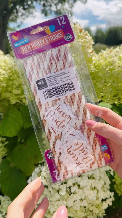 24pk Team Bride Hen Party Straws | Rose Gold Paper Drinking Night Do Accessories