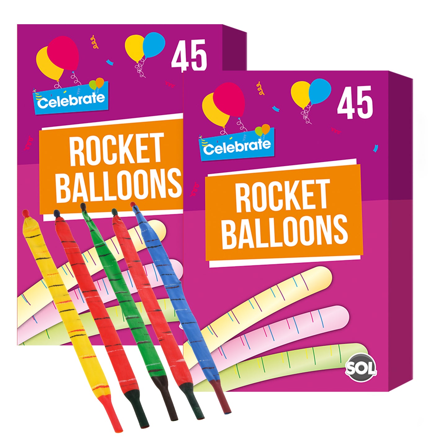 45-90 Rocket Balloons and Pipes Striped Noisy Birthday Party Bag Filler Kids Fun