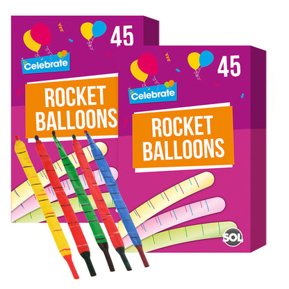 45-90 Rocket Balloons and Pipes Striped Noisy Birthday Party Bag Filler Kids Fun